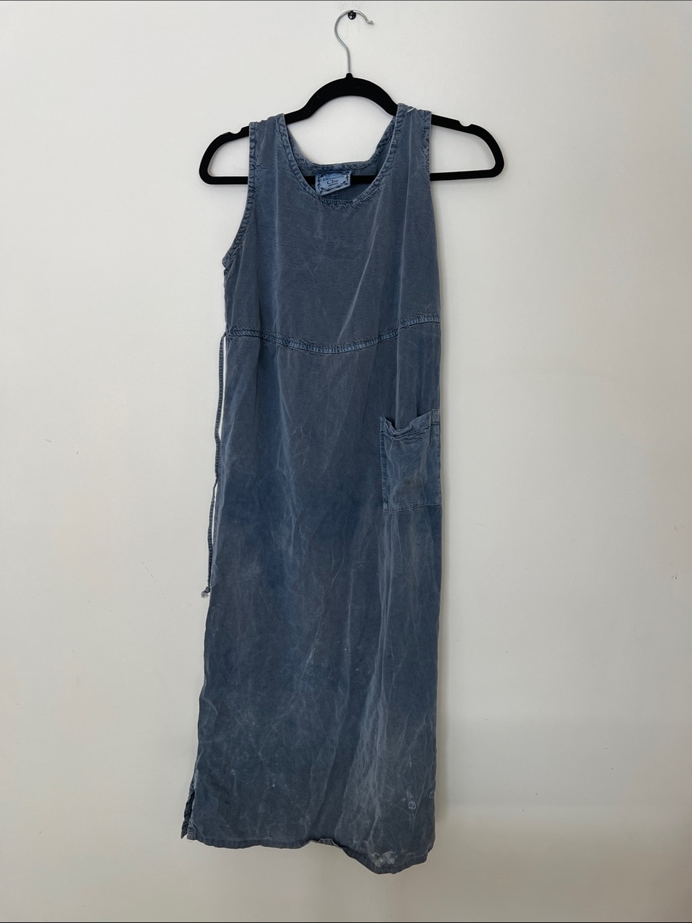 Clio Washed Slate Blue Maxi Dress with Side Tie